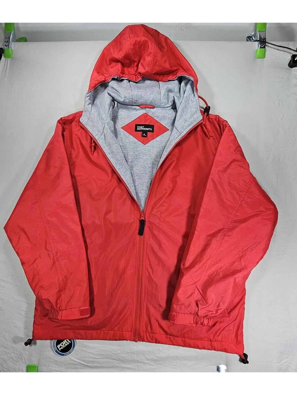 Port Authority Red Hooded Soft Shell Jacket. Size Small